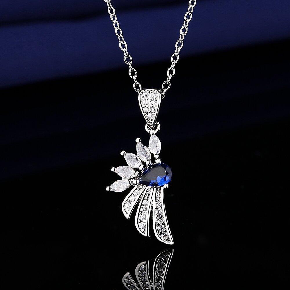 Bora Xing Blue Zircon Jewelry Set Necklace Earrings Ring Women