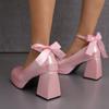 Women's Chunky Heels Platform Sandals with Bow Knot Ankle