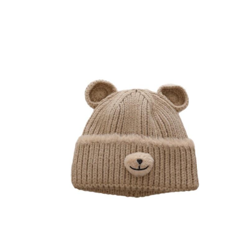 Thick knitted handcrafted bear wool Moao children's cute warm casual and face showing small pullover hat  cold hat for autumn and winter