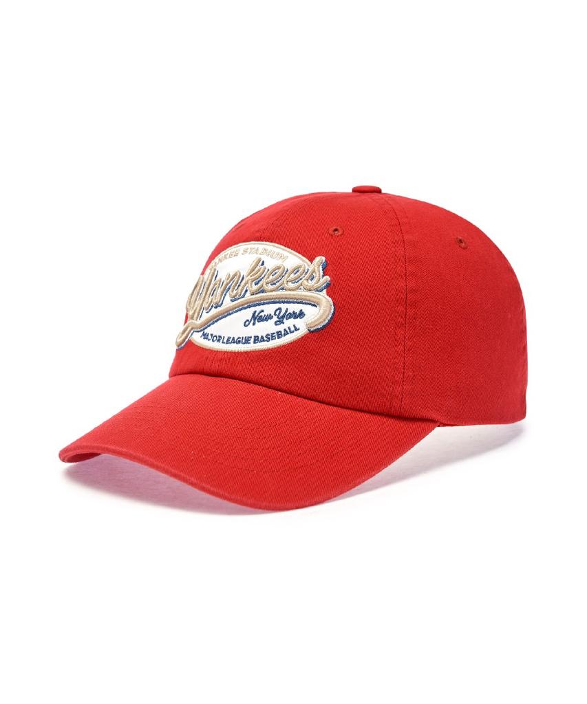 Emelbi Street Oval Cursive Unstructured Ball Cap Ny (Red)