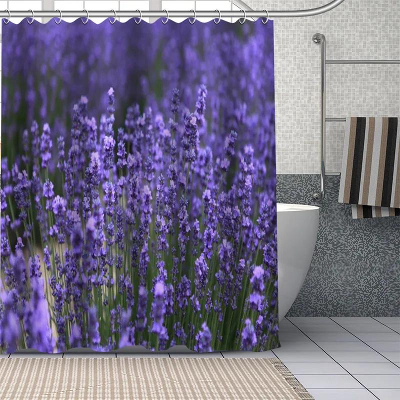 Beautiful Purple Lavender Flowers Shower Curtain Bathroom  Fabric Washable Polyester for Bathtub Art Home Decor with Hook