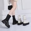 Women Boots  New Leather Thick-soled 6 Boots Women's Short Boots Side Zipper Rider Boots Back Lace Mid-tube Boots