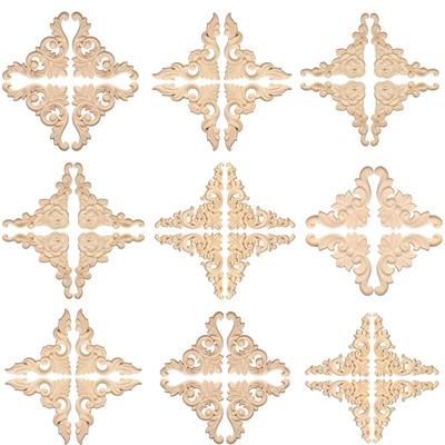 4pcs Wood Carved Door Cabinets Wood Applique Onlays Figurine Craft Home Decor Unpainted Corners Carved Decals Wall Decoration