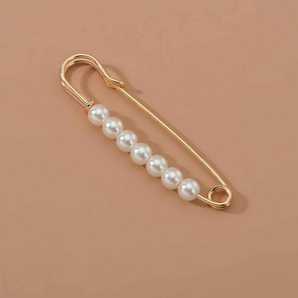 Simple Imitation Pearl Beaded Brooch for Women's Classic Casual Jewelry Clothing Accessories