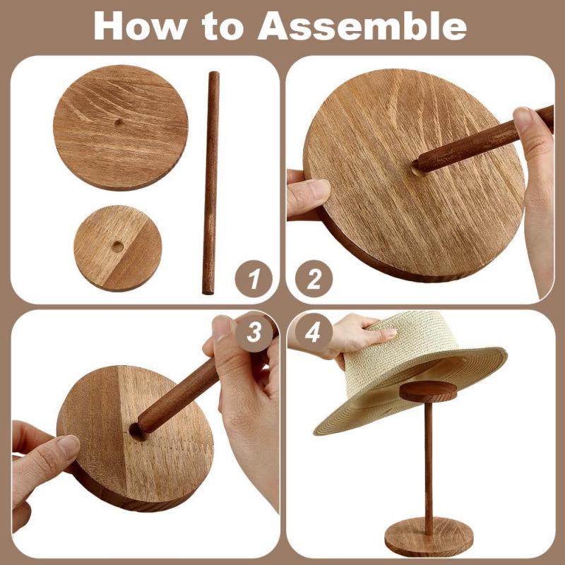 Wooden Desktop Hat Display Stand for Straw and Sun Hats