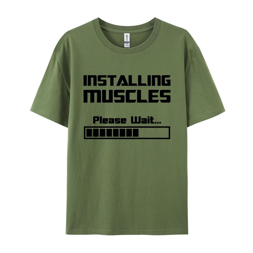 Summer New Tshirts Installing Muscles Please Wait Loading Bar Funny Print T Shirt Men Women Loose Cotton Short Sleeve Cool Tees