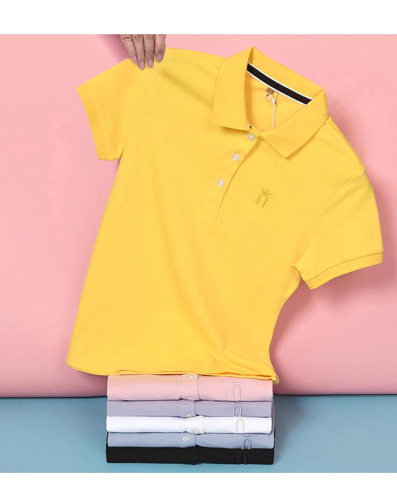 Dámské letní polo tričko s krátkým rukávem - Volný střih, Tištěné logo, Sportovní ležérní tričko z čisté bavlny