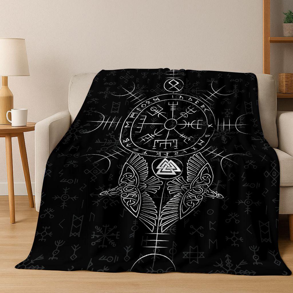 Nordycki Symbol Wojownika Wikingów Valhalla Valknut Runa Koc Flanelowy, Przytulny Miękki Koc Rzutowy do Domu Sypialni Łóżka Pokrowiec na Sofę Prezent