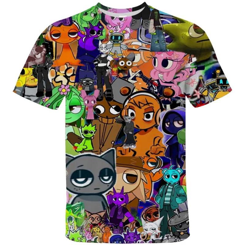 Girls Boys Sprunki Clothes Kids O-neck Short Sleeve Tees Toddler Cute Cartoon T-shirt Children's 3D Print Summer Casual T Shir