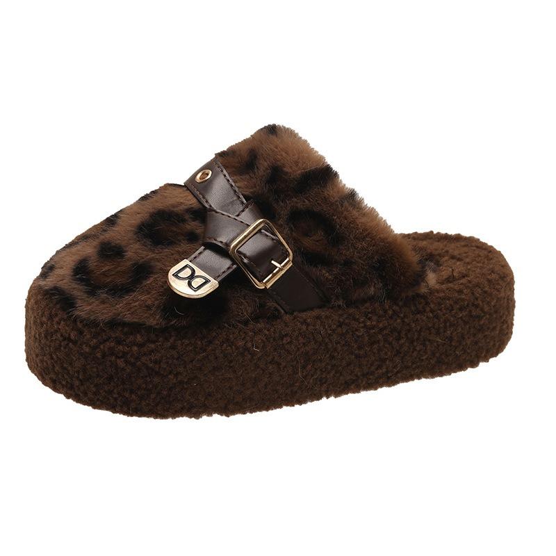 Mao Mao slippers women's thick-soled women's outer autumn and winter new fashion leopard print home plush cotton slippers