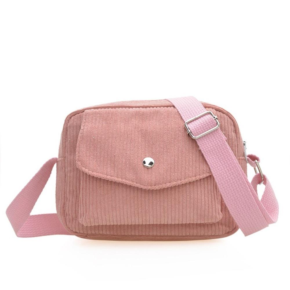 New Corduroy Striped Crossbody Bag Solid Colour Adjustable Strap Lady's Square Bag Simple Design Mini Coin Pouch for Casual Wear