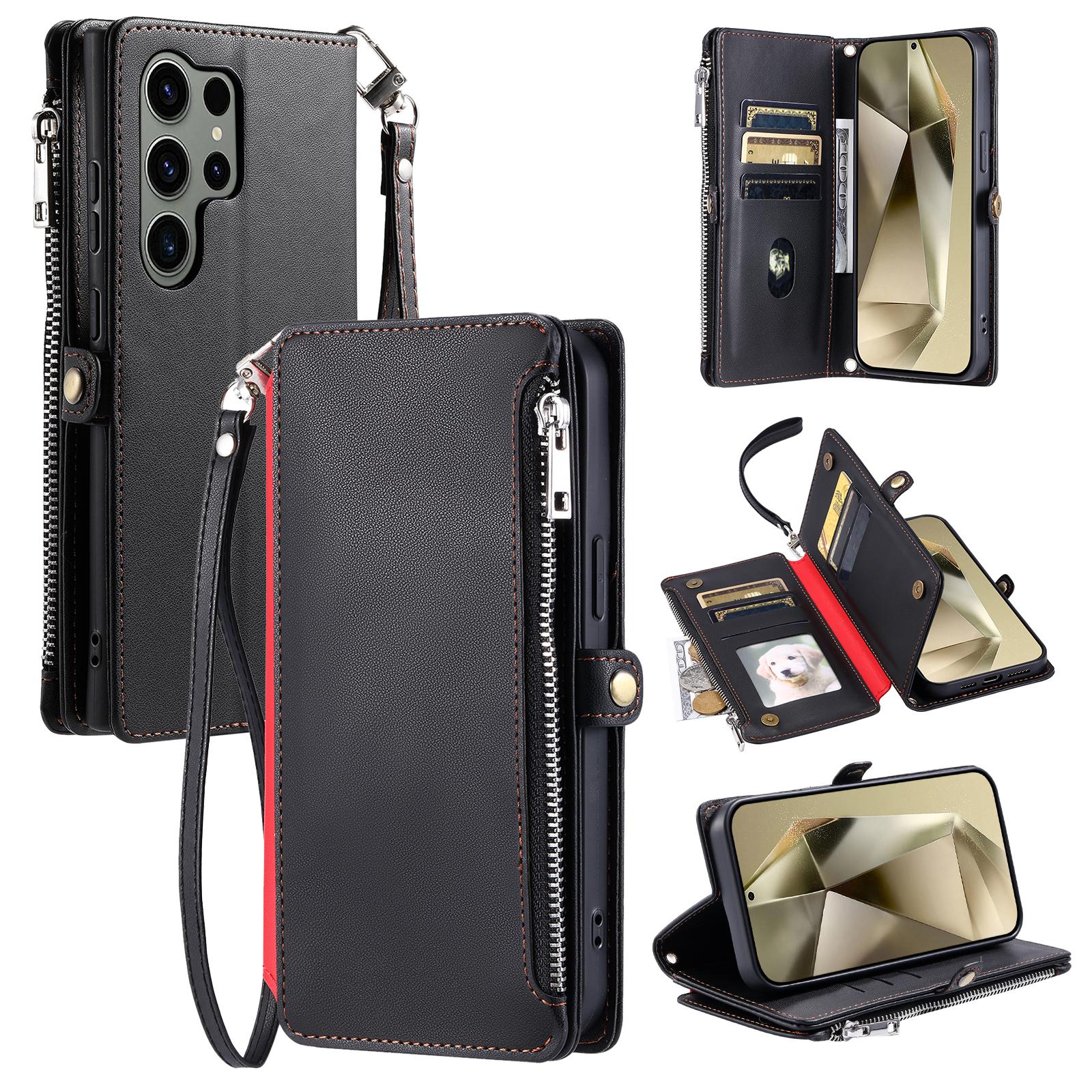 

015 Style For Samsung Galaxy S24 Ultra Case TPU+PU Leather Wallet Phone Cover with Straps E