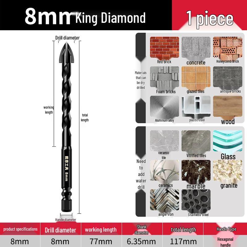 6mm Concrete & Glass Tungsten Steel Quad-Edge Tile Drill