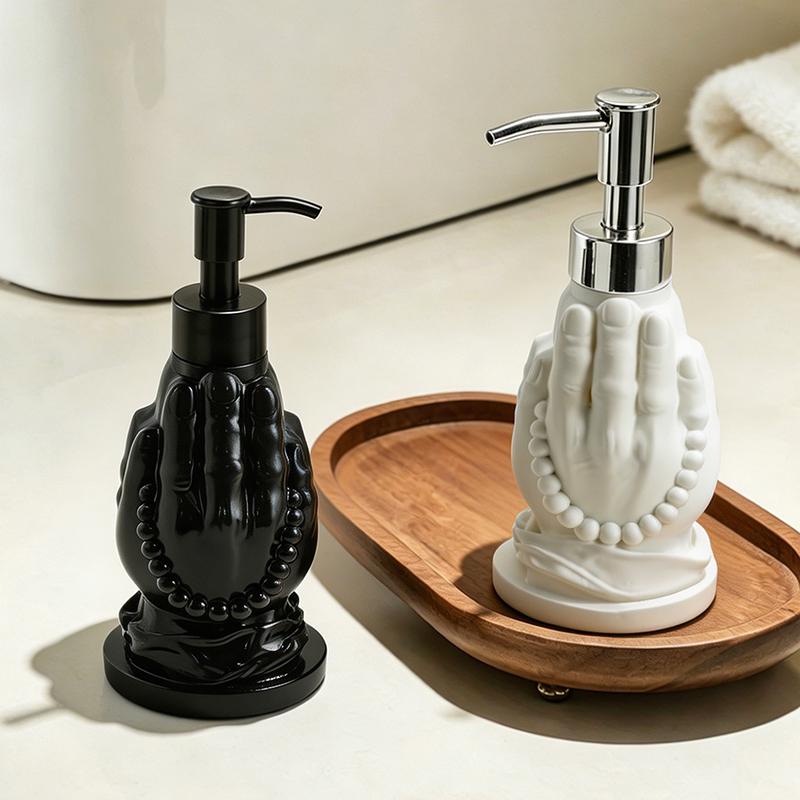 Trendy Elegant Prayer Hand Resin Soap Dispenser Bottle for Bathroom Washstand Home Countertop Lovely Minimalist Decor Ornament