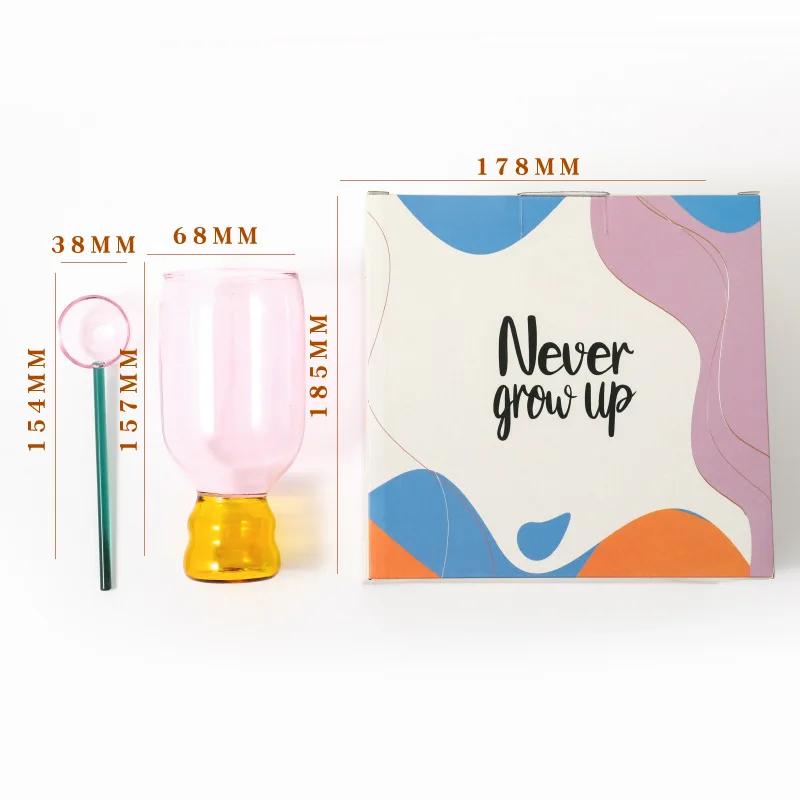 Colorful Gift Set Glass Mug with Spoon Glass Cup Coffee Mugs Drinking Birthday Gift Pack Home Decorative Vase Tumbler Glasses