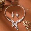 Women's jewelry set perfectly inlaid with zircon in a leaf shape, suitable for attending various events and celebrations