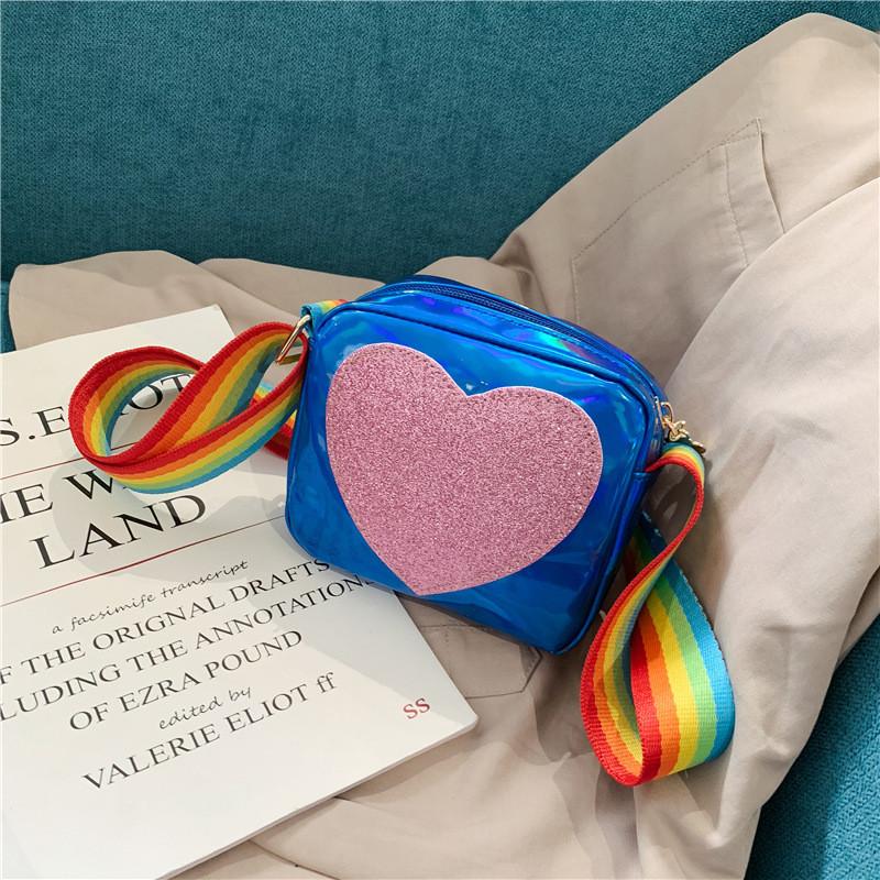 Chic Korean Style Kids Bag With Shiny Pu Leather And Colorful Rainbow Strap For Boys And Girls