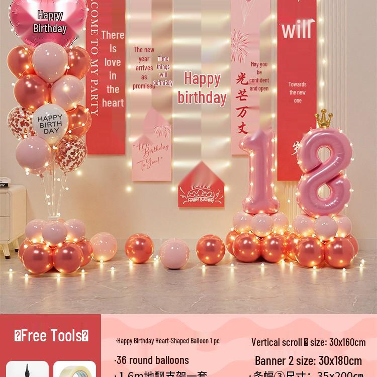 

Банер-прикраса для церемонії 18-річчя: Повітряні кулі та фон для святкування повноліття для хлопчиків і дівчаток