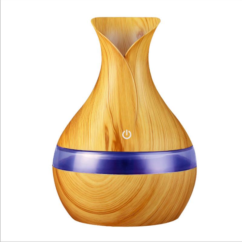 Cross-shaped USB Humidifier, 300ml Mini Wood Grain Aromatherapy Vase USB