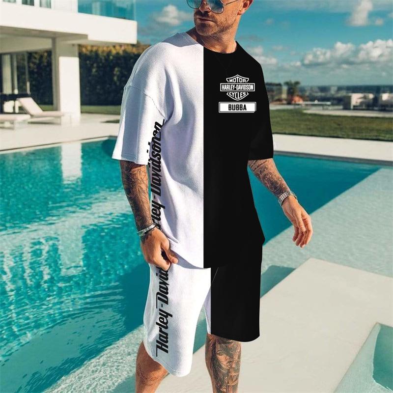 Striped T-shirt 2 piece men's Hawaii beach T-shirts suit summer