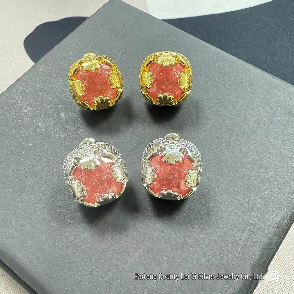 Retro Pink Zircon Gold-Plated Stud Earrings: 2024 Hot Style Rose Window Design for Women