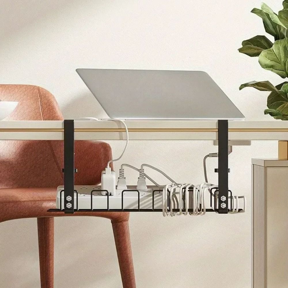Sturdy Under Table Storage Rack No Punching Desk Wire Organizer Metal Cable Management Tray  Home