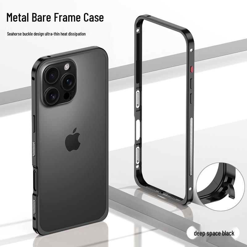 Ultra-Thin Lightweight Metal Frame iPhone 16/15 Pro Case with Seahorse Buckle Design and Heat Dissipation