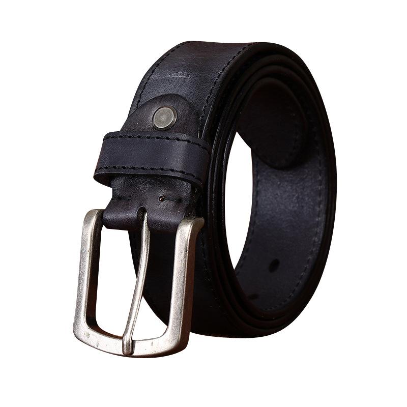 Men's Belt Retro Rub Colored Distressed Pleated Genuine Cattlehide Leather Surface Denim Casual Working Pants Belt