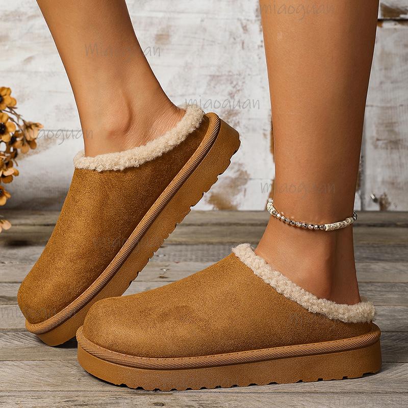 Cozy Plush Warm Winter Slippers for Women Non Slip Indoor Outdoor Fleece Cotton Shoes Woman Solid Color Faux Fur House Slippers