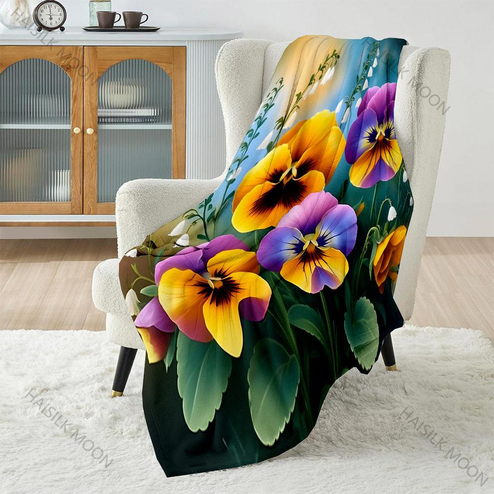 Pansies and lilies of the valley Print Blanket Warm Soft Fluffy Kids and Adults Sofa Bed Throw Blanket for Home Travel Camping