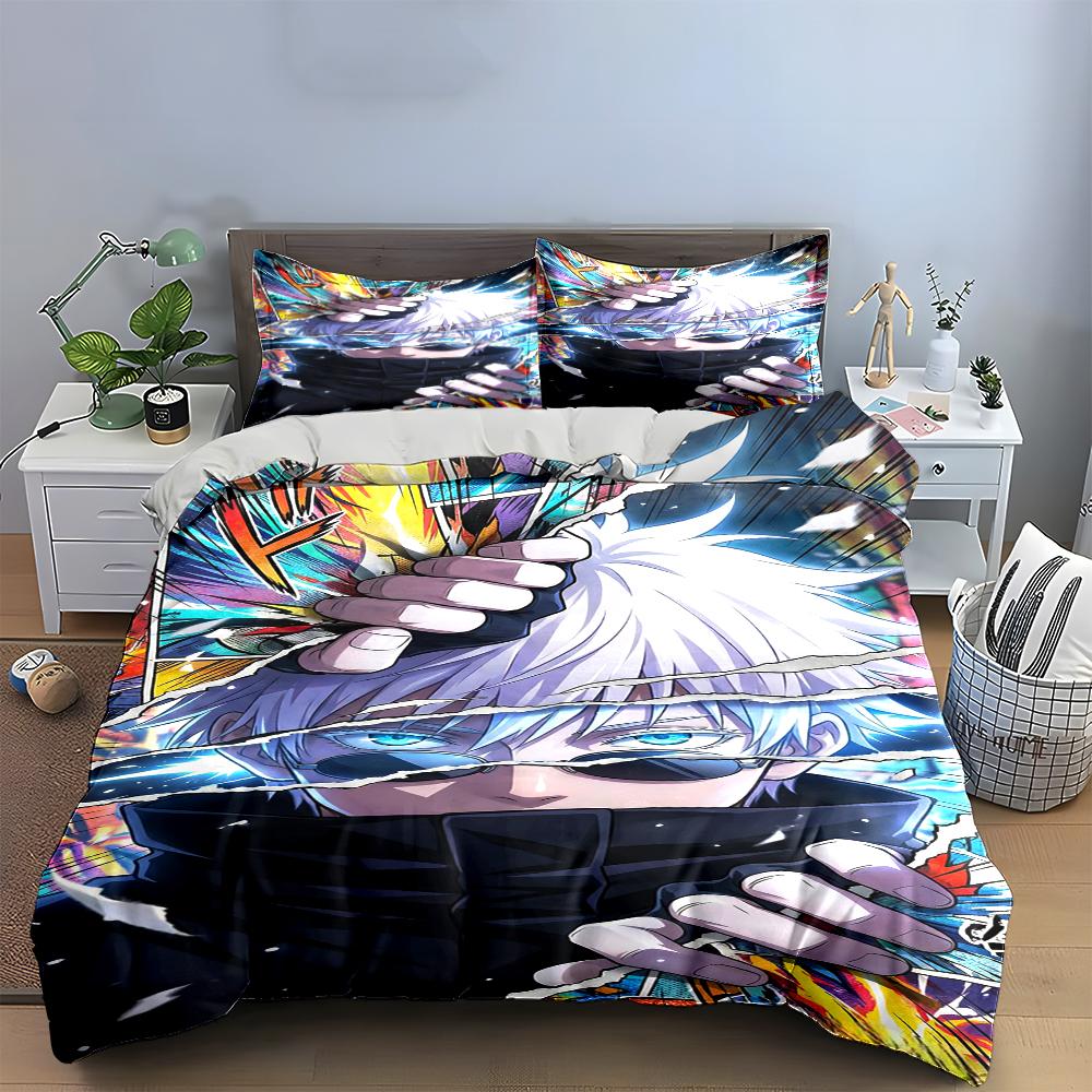 Anime Character Bedding Set with Colorful Design Bedding Set (1 Duvet Cover, 2 Pillowcases, Duvet Not Included)