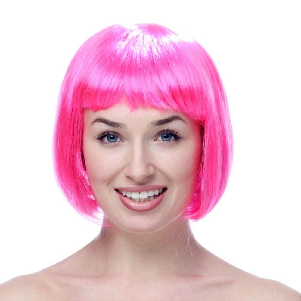 Funny Women Bobo Wig Pink Short Straight Hair Cosplay Party Bob Hair  Makeup Party
