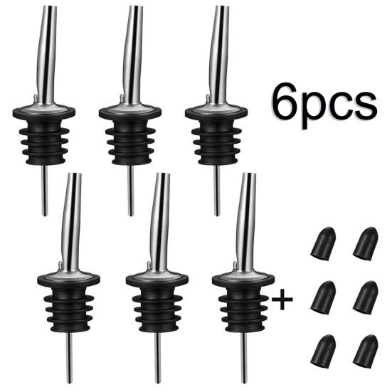6 Sets Stainless Steel Oil Wine Liquor Bottle Pourers Dispenser with Cap Stopper