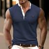 Men Contrast Collar Sleeveless Henley Polo Shirt with Chest Pocket Casual Muscle Top