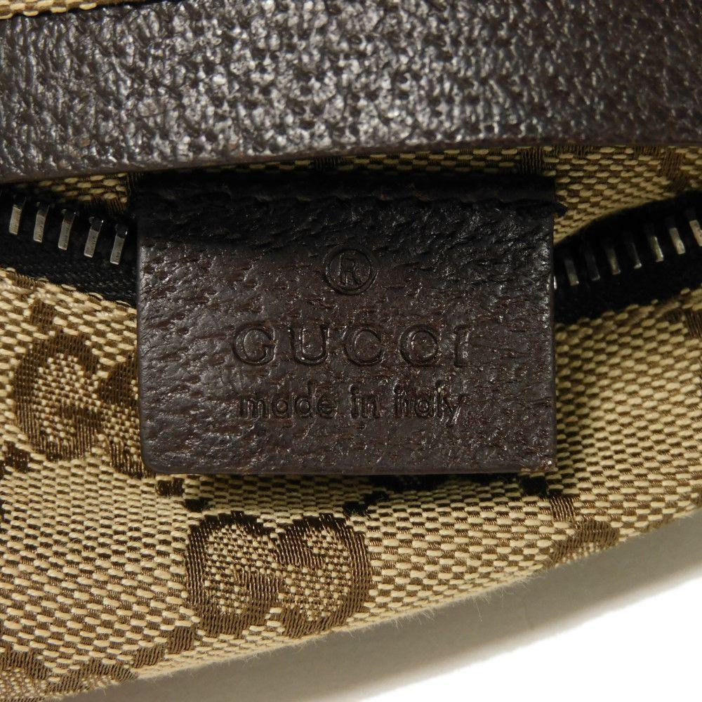 Used 9539 GG Canvas Waist Bag 28566 7929 Calfskin Brown Waist Pouch Shoulder Bag with Embossed Logo Beige Men's from