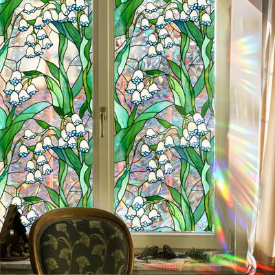Floral Pattern Window Film UV Resistant Window Privacy Film Removable Rainbow Decals Privacy Static Clings for Living Room Bedroom Decor