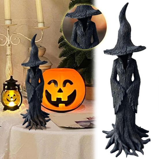 Halloweenský strom kořenů čarodějnice socha strašidelná černá čarodějnice figurka pryskyřičná socha domácí kancelář sváteční párty dekorace ozdoba