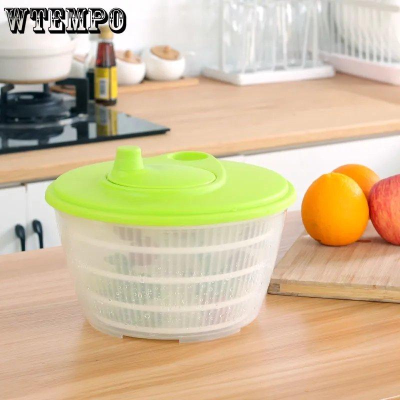 WTEMPO Household Vegetable Dehydrator Semi-automatic Wash Basin Salad Fruit Drain Basket Kitchen Manual Water Thrower