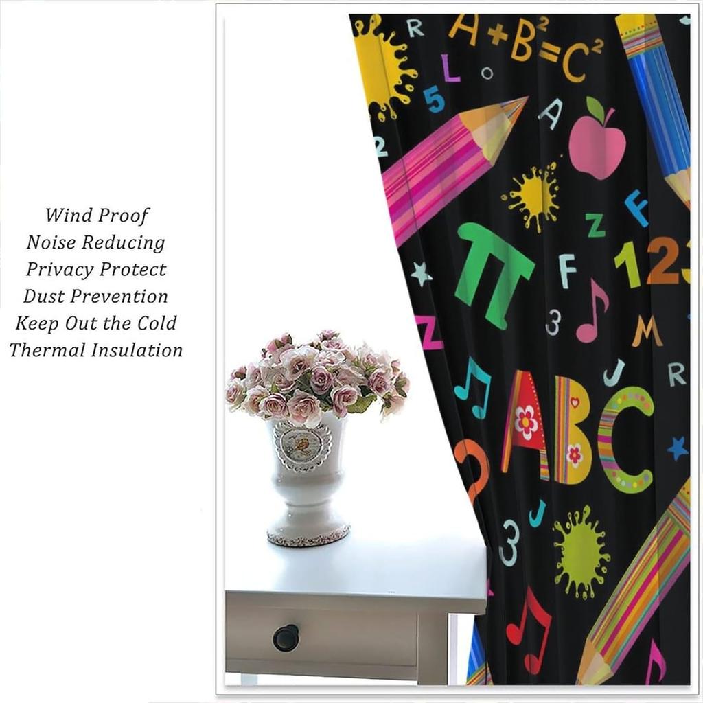 Funny Education Alphabet Abc Curtains,Cartoon Kids Learning Letters Watercolor Decor Rod Pocket Window Treatments For Boy Baby