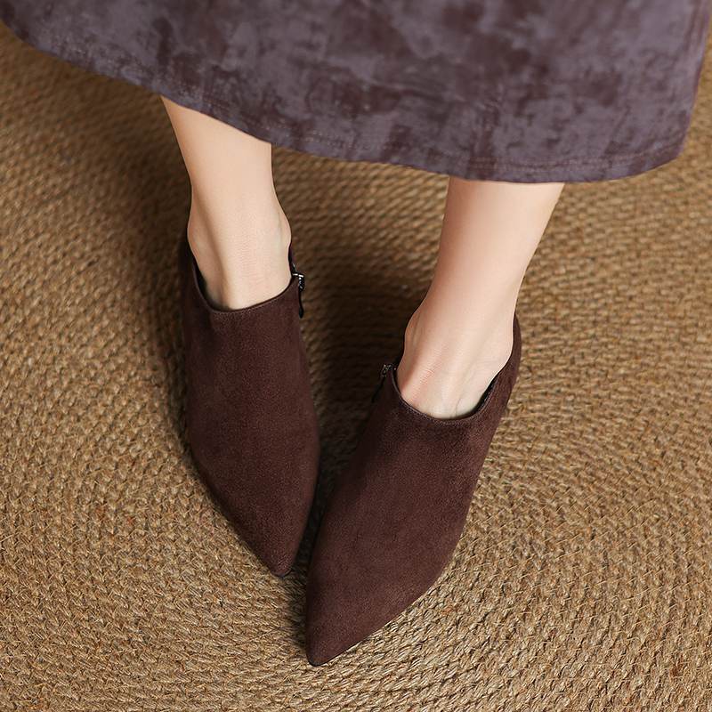 Krazing Pot Sheep Suede Autumn Winter Shoes Stiletto Med Heels Size 43 Size 42 Pointed Toe Concise Style Deep Mouth Pumps