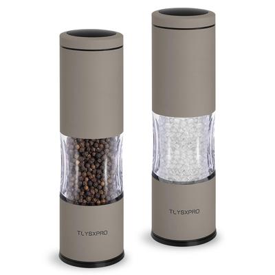 Salt and Pepper Mill Set | Adjustable Coarseness Manual Pepper Mill | Refillable Design | Ceramic Core | Kitchen Essentials (Set of 2, Greige)