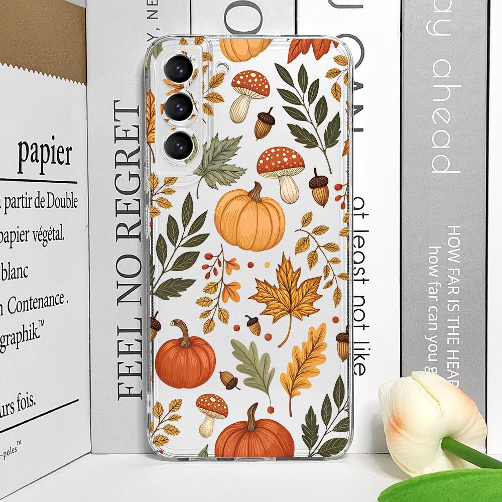 Autumn Maple Leaf Pumpkin Print Clear Phone Case for Samsung Galaxy A55 A54 A53 A14 A16 A36 A35 A13 A15 A25 5G Soft Cover Fundas