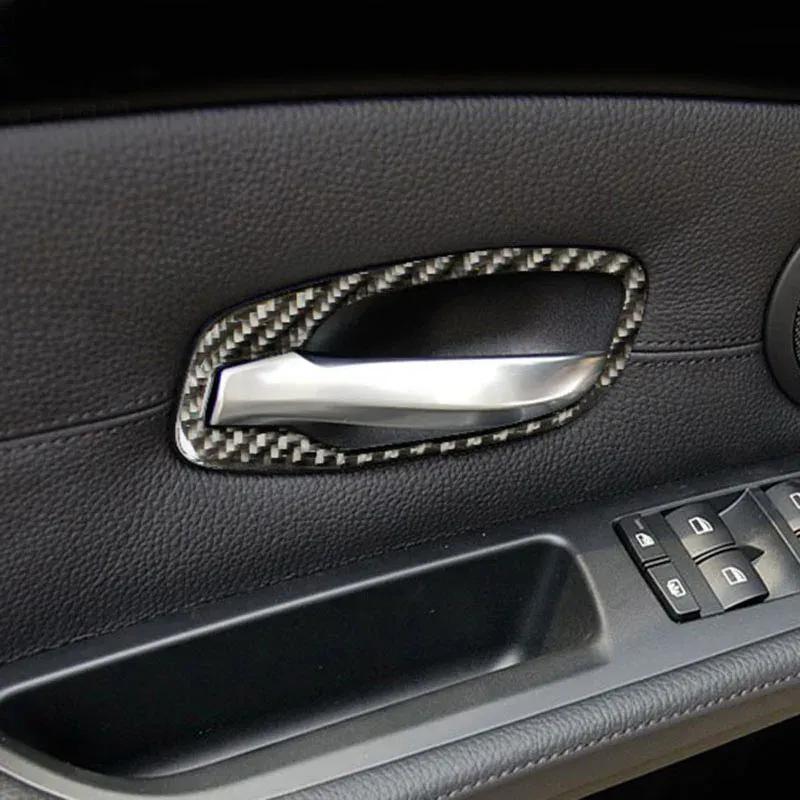 Carbon Fiber Car Interior Door Handle Cover Door Decoration Bowl Stickers For BMW 5 Series Accessories E60 E61 F10 2005-2010