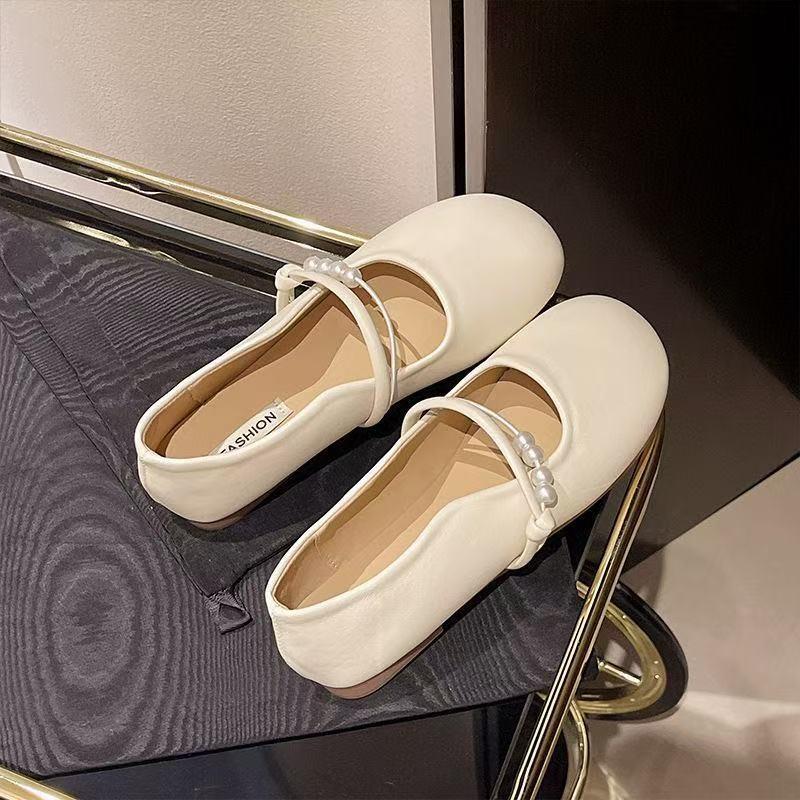 

Shallow Mary Jane single shoes women s summer versatile 2025 spring new flat-bottomed pearl small leather shoes maternity shoes with skirts 40