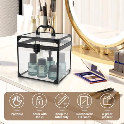 Klarer Kosmetikkoffer mit Schnallen Griff Acryl-Displaykoffer Toilettenartikel-Koffer Reise-Make-up-Werkzeug-Aufbewahrungs-Organizer Kronenbox