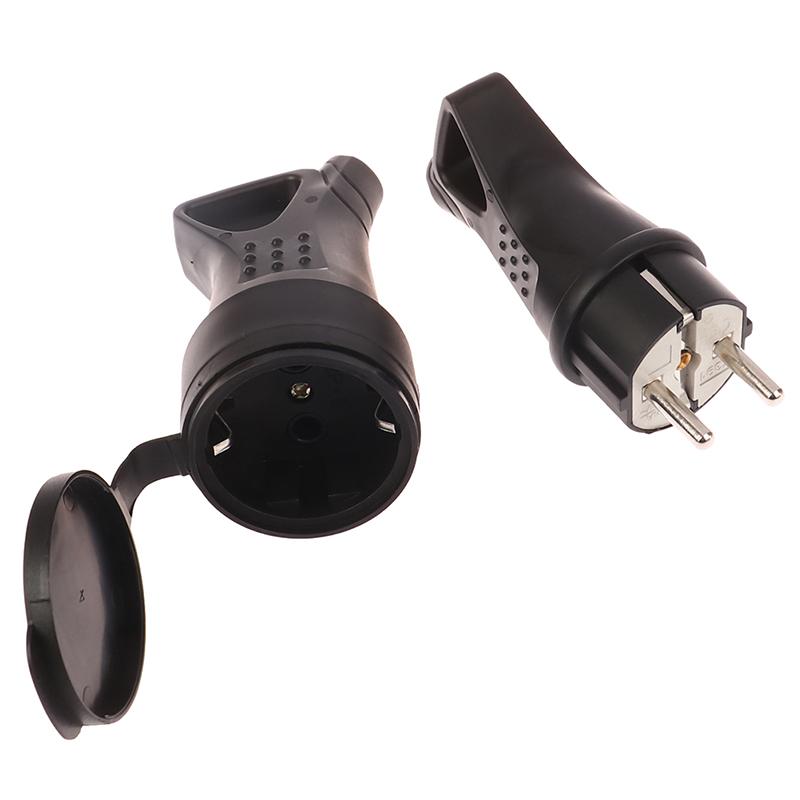 Eu Rubber Waterproof Socket Plug Electrial Grounded European Connector With Cover Ip54 For Diy Power Cable Cord 16A 250V