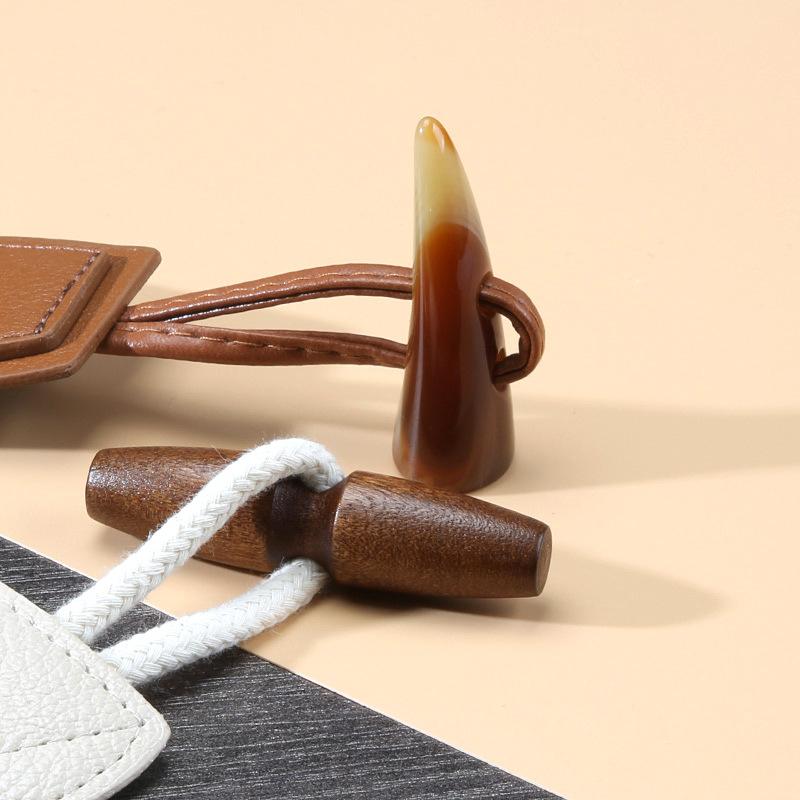 1 Pair Horn Buttons Duffle Coat Jacket Fasteners Toggle with Leather Patch Buckle Buttons for Overcoat Decor Sewing Accessories