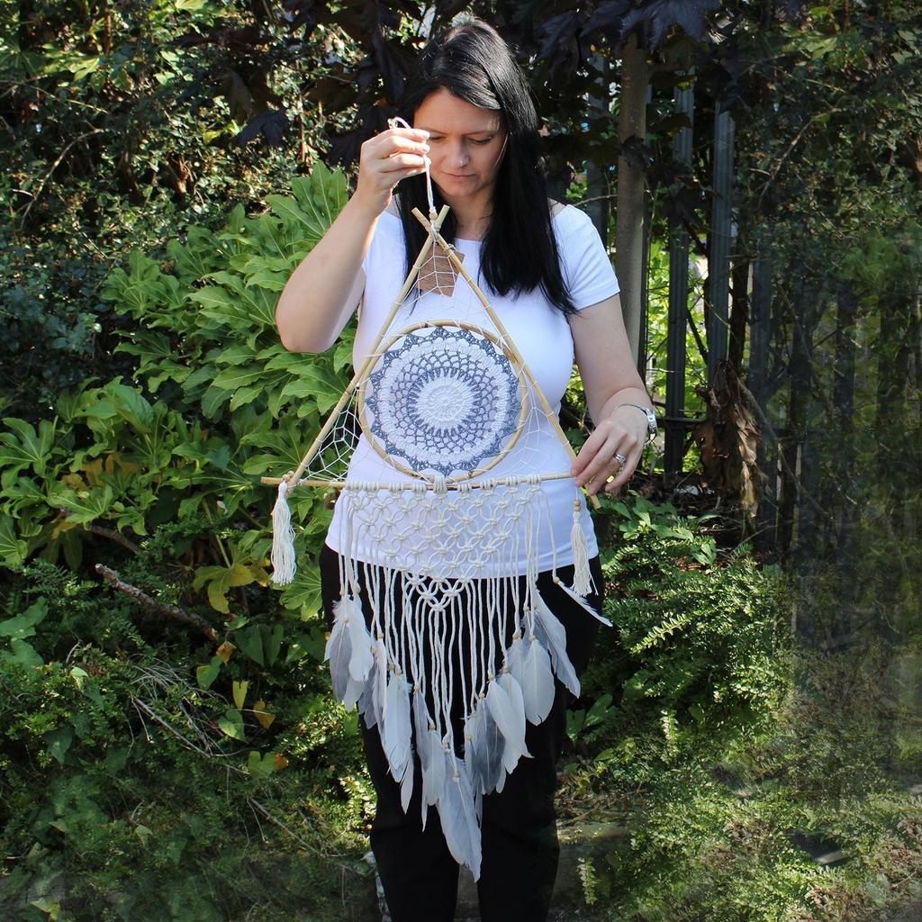 Dream Catcher Macrame Evil Eye Large White Grey