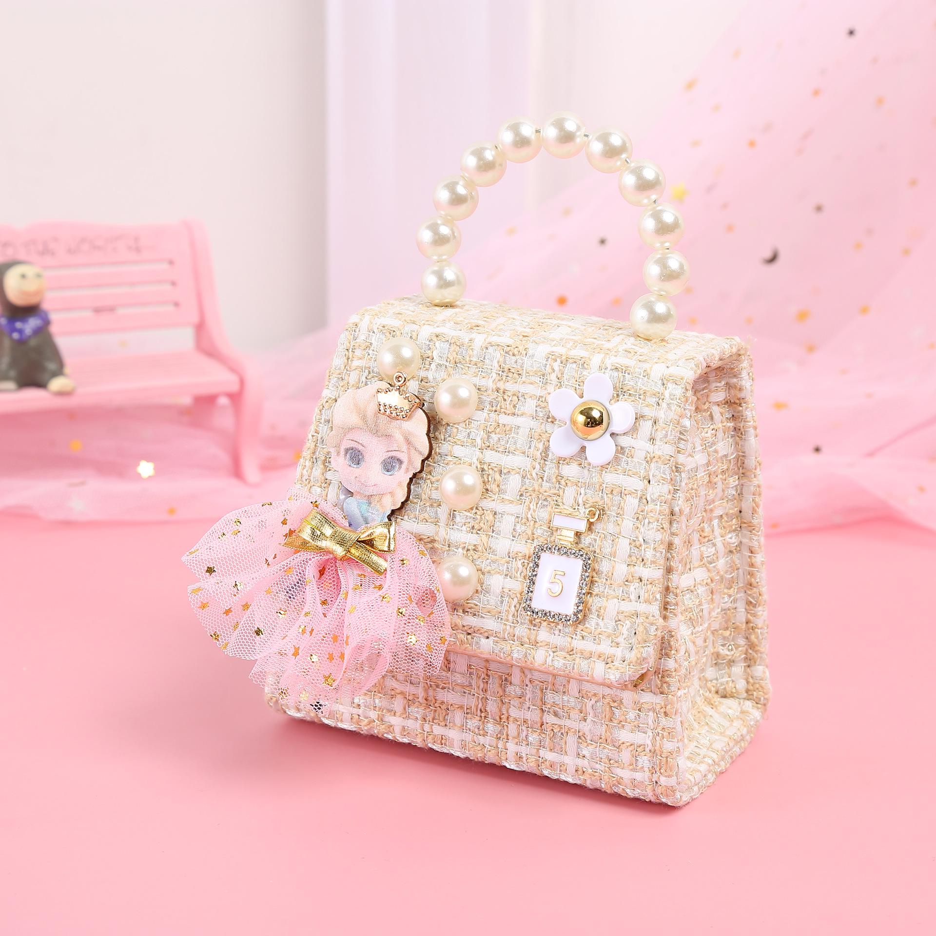 

2021 Новая Мода Сумка Кроссбоди Жемчужная Сумочка Принцессы Эльзы для Детей бежевый