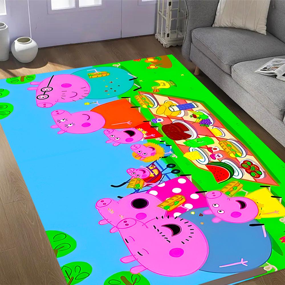 Peppa Pig's Colorful World Themed Anti-Slip Rugs - Polyester Home Decor, Suitable for Bedrooms, Living Rooms, Doorways, Studios, and Decorations